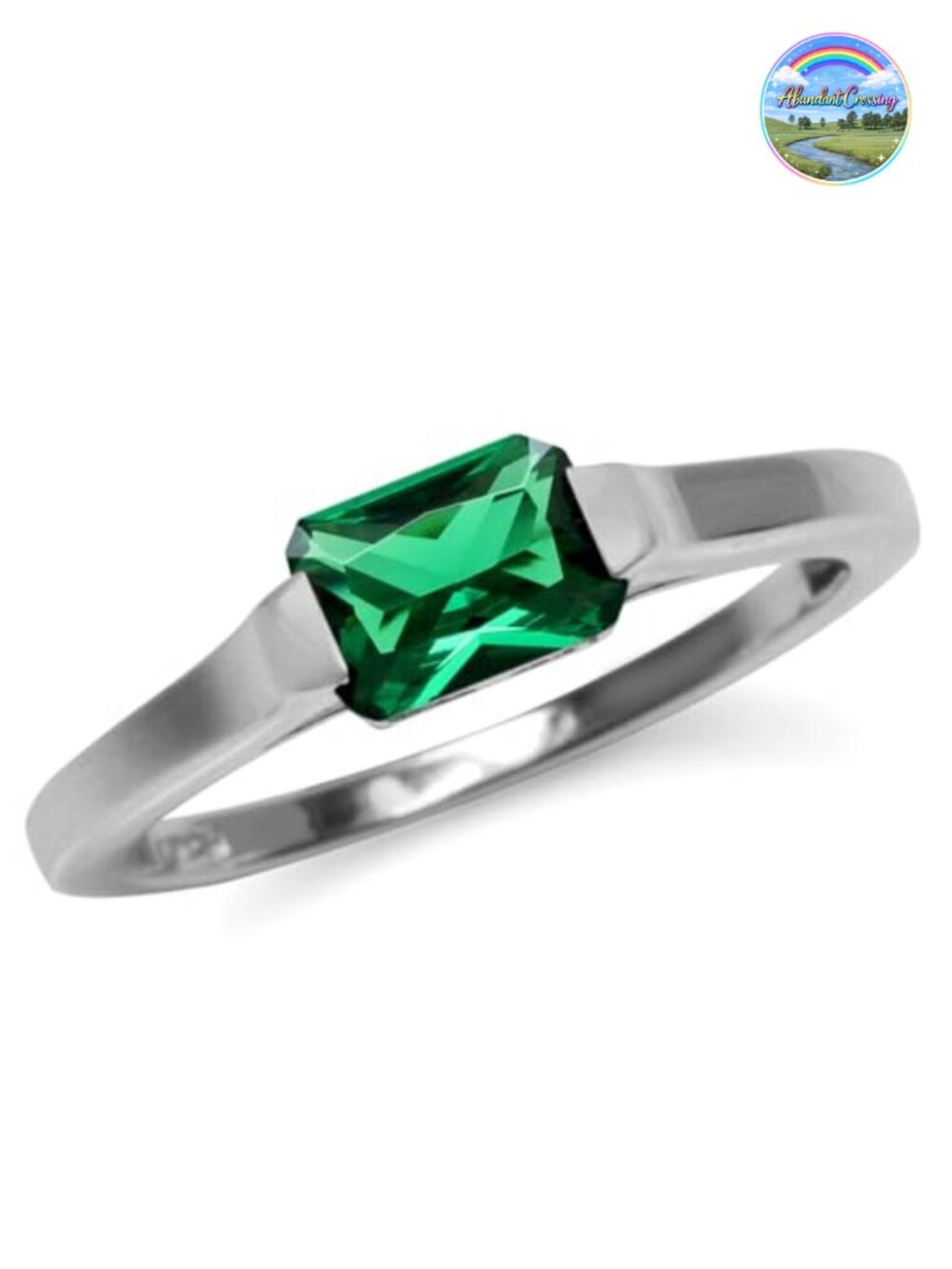 Half Bezel Octagon Green Emerald Solitaire Promise Ring 925 Sterling Silver